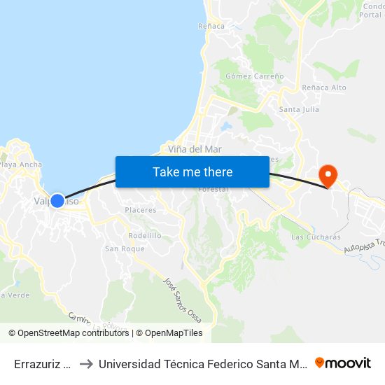 Errazuriz - Molina to Universidad Técnica Federico Santa María Sede Viña Del Mar map