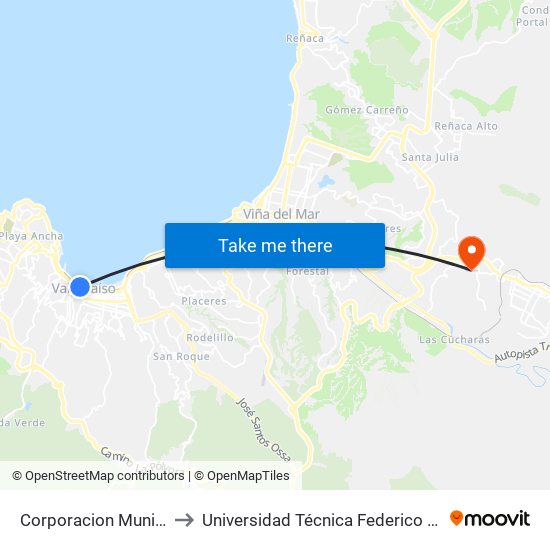 Corporacion Municipal De Valparaiso to Universidad Técnica Federico Santa María Sede Viña Del Mar map
