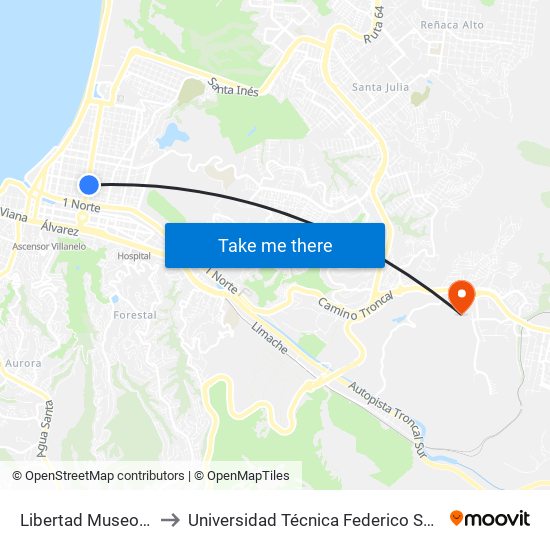 Libertad Museo Francisco Fonk to Universidad Técnica Federico Santa María Sede Viña Del Mar map