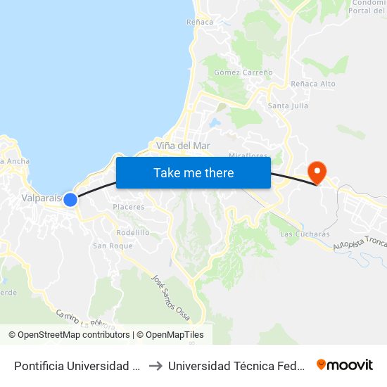 Pontificia Universidad Catolica De Valparaiso - Gimpert to Universidad Técnica Federico Santa María Sede Viña Del Mar map