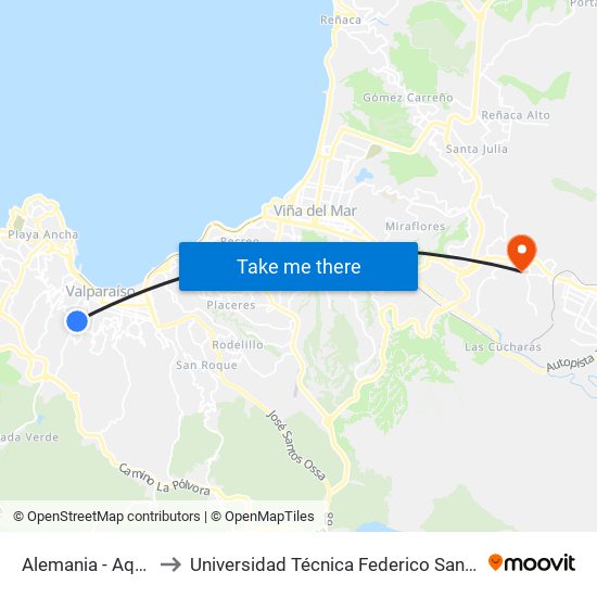 Alemania - Aquiles Ramirez to Universidad Técnica Federico Santa María Sede Viña Del Mar map