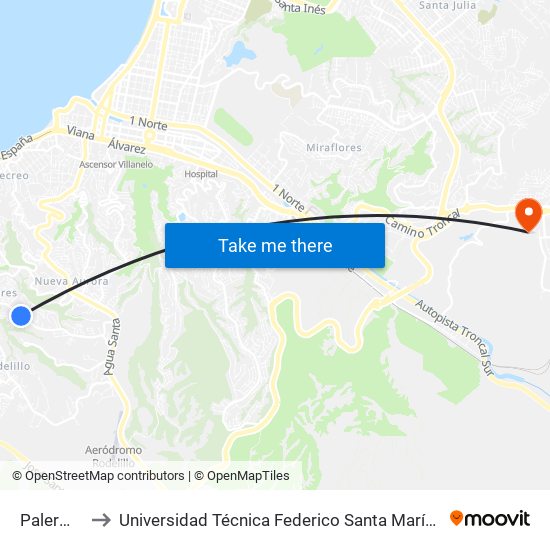 Palermo, 12 to Universidad Técnica Federico Santa María Sede Viña Del Mar map