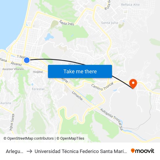 Arlegui, 861 to Universidad Técnica Federico Santa María Sede Viña Del Mar map