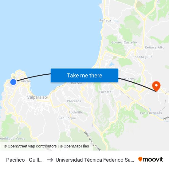 Pacifico - Guillermo Plummer to Universidad Técnica Federico Santa María Sede Viña Del Mar map