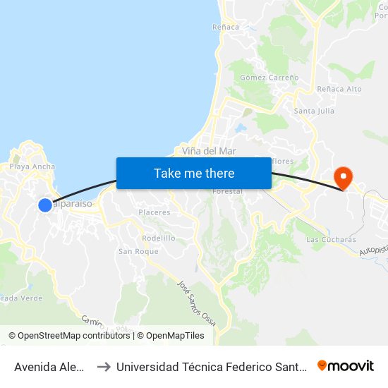 Avenida Alemania, 4546 to Universidad Técnica Federico Santa María Sede Viña Del Mar map