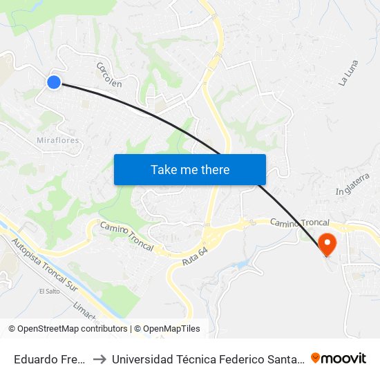 Eduardo Frei - El Maqui to Universidad Técnica Federico Santa María Sede Viña Del Mar map