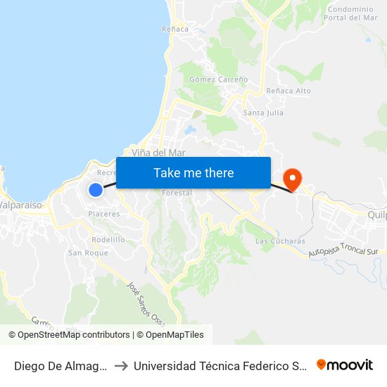 Diego De Almagro - Viña Del Mar to Universidad Técnica Federico Santa María Sede Viña Del Mar map