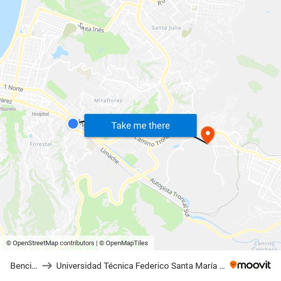 Bencinera to Universidad Técnica Federico Santa María Sede Viña Del Mar map