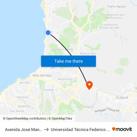 Avenida José Manuel Balmaceda, 191 to Universidad Técnica Federico Santa María Sede Viña Del Mar map