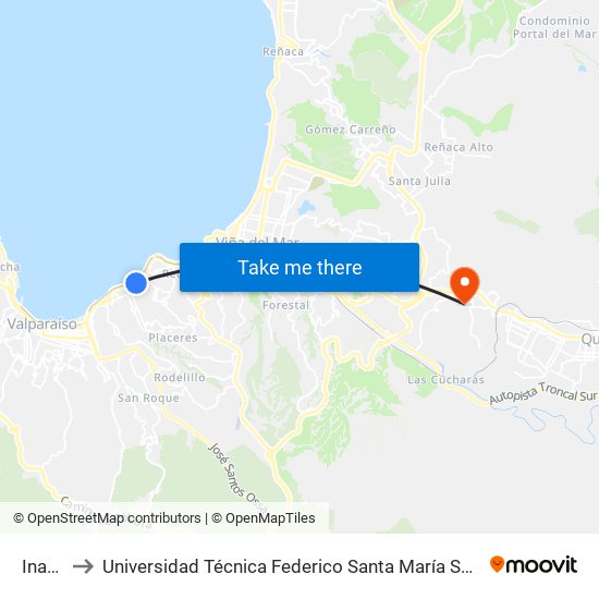 Inacap to Universidad Técnica Federico Santa María Sede Viña Del Mar map