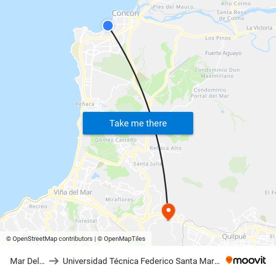 Mar Del Plata to Universidad Técnica Federico Santa María Sede Viña Del Mar map