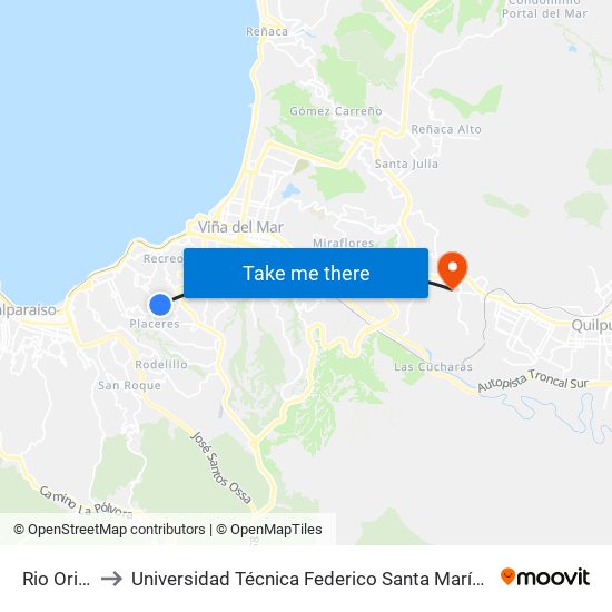 Rio Orinoco to Universidad Técnica Federico Santa María Sede Viña Del Mar map