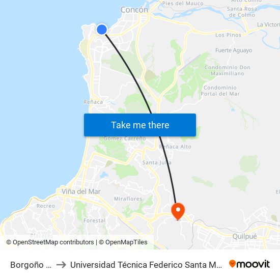 Borgoño - Prado to Universidad Técnica Federico Santa María Sede Viña Del Mar map