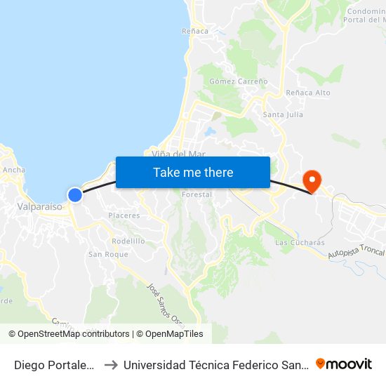 Diego Portales Esq Setimio to Universidad Técnica Federico Santa María Sede Viña Del Mar map