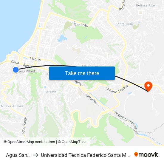 Agua Santa, 268 to Universidad Técnica Federico Santa María Sede Viña Del Mar map