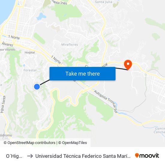 O´Higgins 3 to Universidad Técnica Federico Santa María Sede Viña Del Mar map