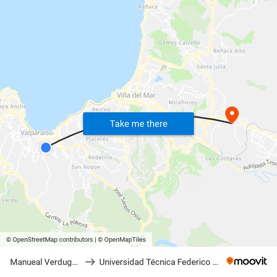 Manueal Verdugo - Escala Verdugo to Universidad Técnica Federico Santa María Sede Viña Del Mar map