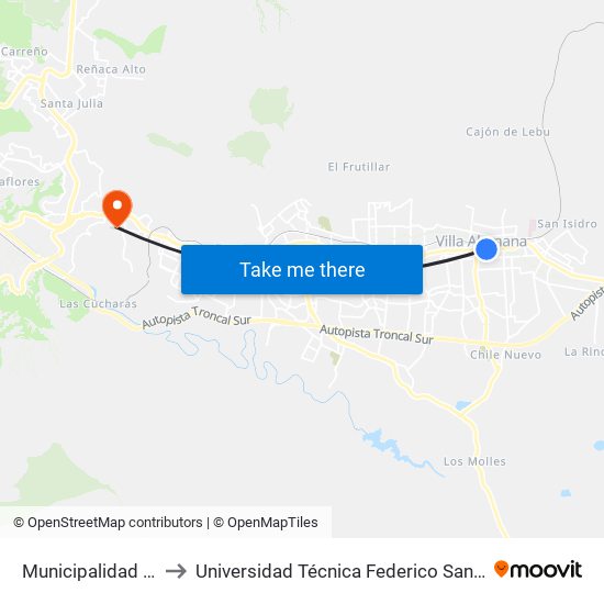 Municipalidad Villa Alemana to Universidad Técnica Federico Santa María Sede Viña Del Mar map
