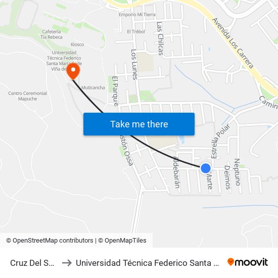 Cruz Del Sur - Marte to Universidad Técnica Federico Santa María Sede Viña Del Mar map