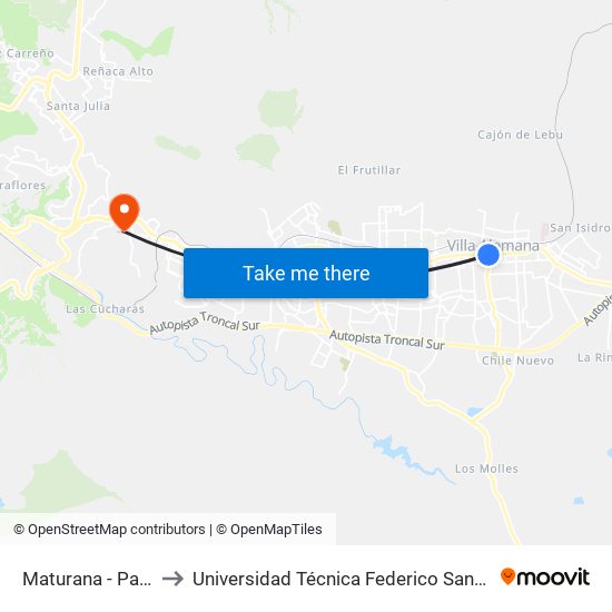 Maturana - Paseo La Torre to Universidad Técnica Federico Santa María Sede Viña Del Mar map