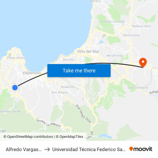 Alfredo Vargas Sotoller Norte to Universidad Técnica Federico Santa María Sede Viña Del Mar map