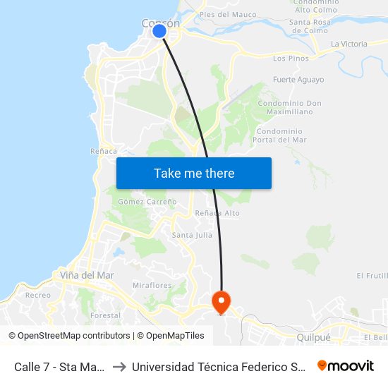 Calle 7 - Sta Margarita / Oriente to Universidad Técnica Federico Santa María Sede Viña Del Mar map