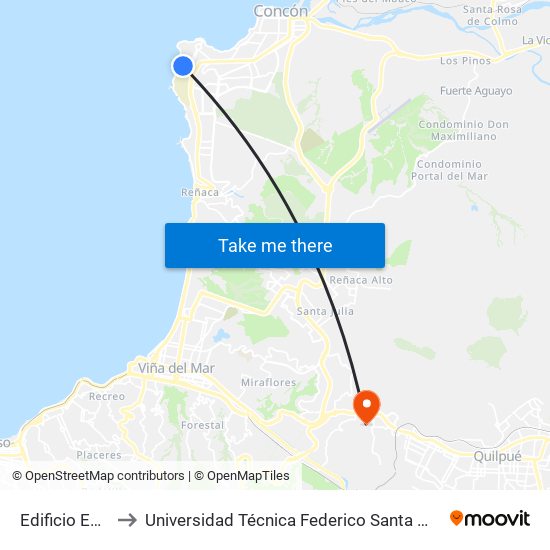 Edificio Eurocosta to Universidad Técnica Federico Santa María Sede Viña Del Mar map