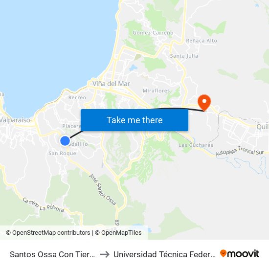 Santos Ossa Con Tierra Rojas Direccion Valparaíso to Universidad Técnica Federico Santa María Sede Viña Del Mar map