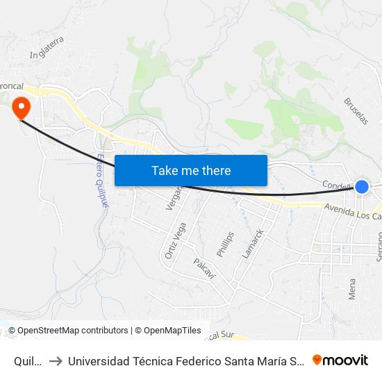 Quilpué to Universidad Técnica Federico Santa María Sede Viña Del Mar map