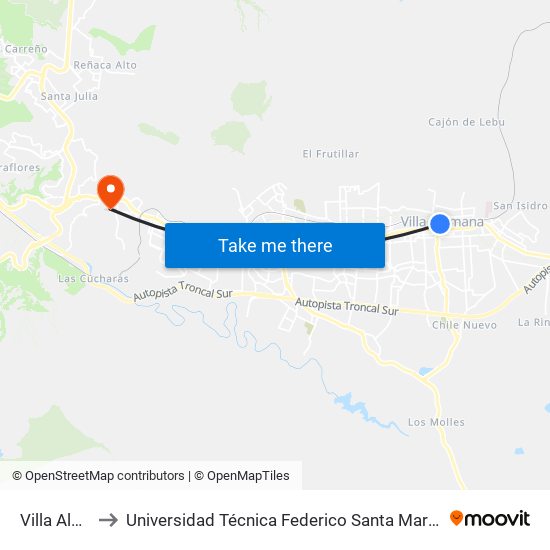 Villa Alemana to Universidad Técnica Federico Santa María Sede Viña Del Mar map