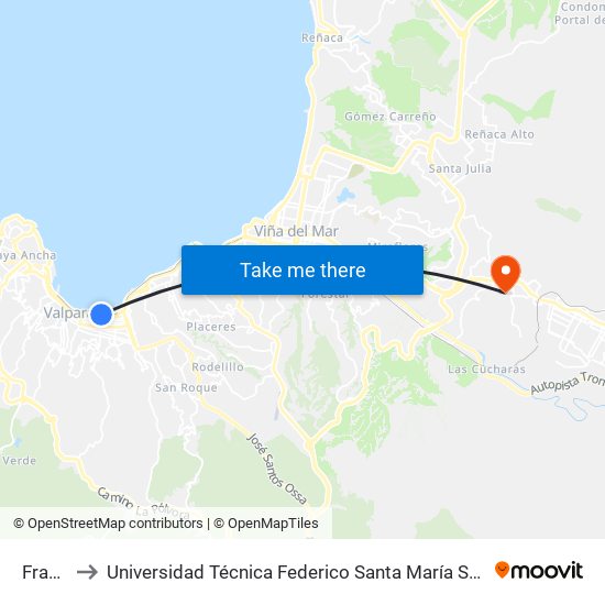 Francia to Universidad Técnica Federico Santa María Sede Viña Del Mar map