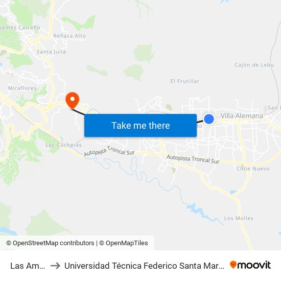 Las Américas to Universidad Técnica Federico Santa María Sede Viña Del Mar map