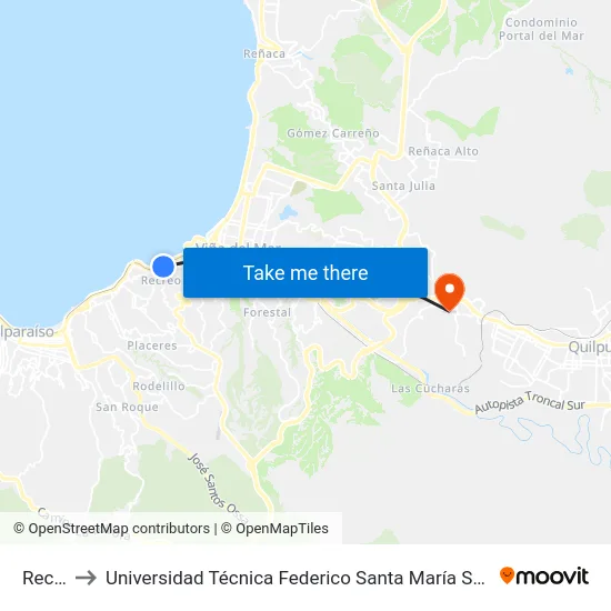 Recreo to Universidad Técnica Federico Santa María Sede Viña Del Mar map