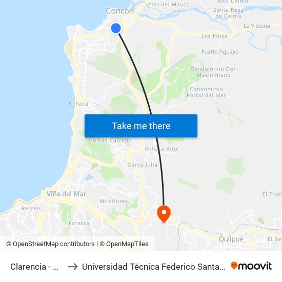 Clarencia - Magallanes to Universidad Técnica Federico Santa María Sede Viña Del Mar map