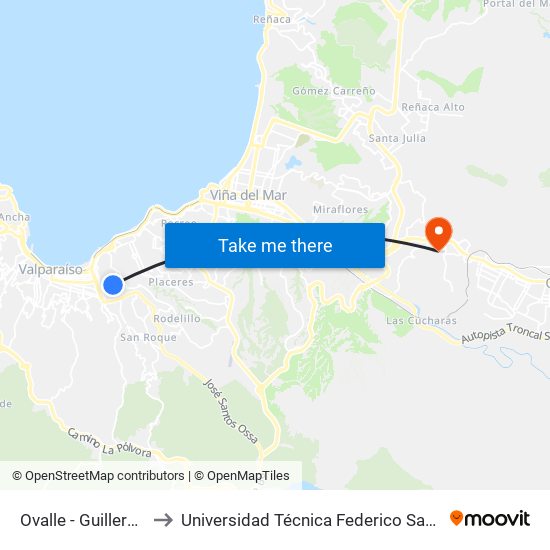 Ovalle - Guillermo Weelwright to Universidad Técnica Federico Santa María Sede Viña Del Mar map