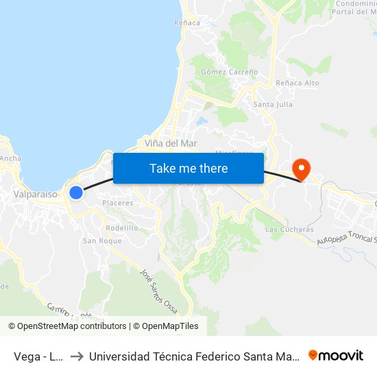 Vega - Lautaro to Universidad Técnica Federico Santa María Sede Viña Del Mar map