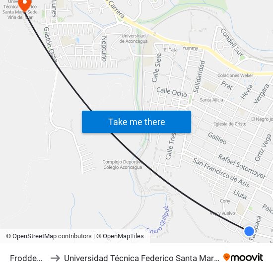 Frodden 1480 to Universidad Técnica Federico Santa María Sede Viña Del Mar map