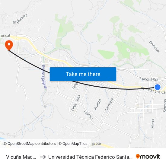 Vicuña Mackenna, 836 to Universidad Técnica Federico Santa María Sede Viña Del Mar map