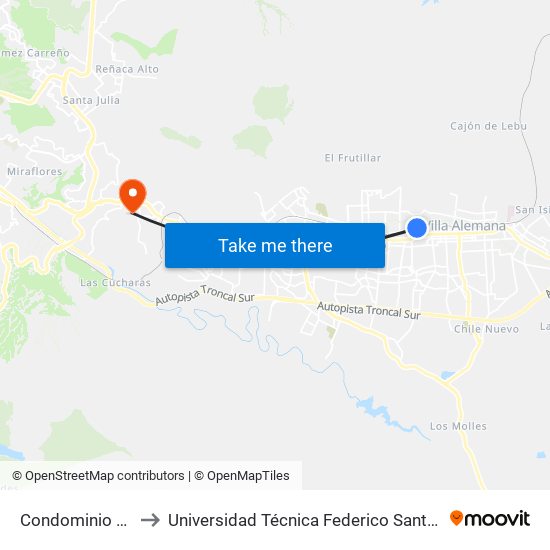 Condominio Los Molinos to Universidad Técnica Federico Santa María Sede Viña Del Mar map