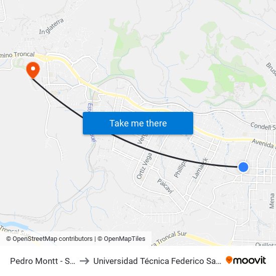 Pedro Montt - Samuel Valencia to Universidad Técnica Federico Santa María Sede Viña Del Mar map