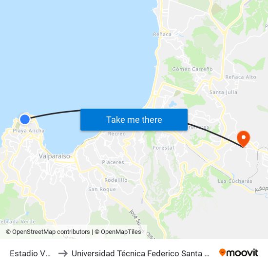 Estadio Valparaiso to Universidad Técnica Federico Santa María Sede Viña Del Mar map
