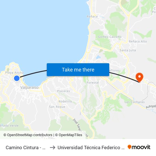 Camino Cintura - Francisco Echaurren to Universidad Técnica Federico Santa María Sede Viña Del Mar map