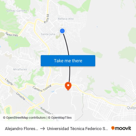 Alejandro Flores - Las Maravillas to Universidad Técnica Federico Santa María Sede Viña Del Mar map