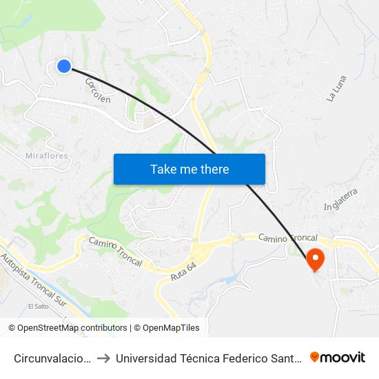 Circunvalacion - Pomaire to Universidad Técnica Federico Santa María Sede Viña Del Mar map