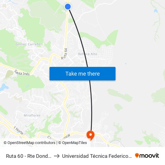 Ruta 60 - Rte Donde La Cuca / Poniente to Universidad Técnica Federico Santa María Sede Viña Del Mar map