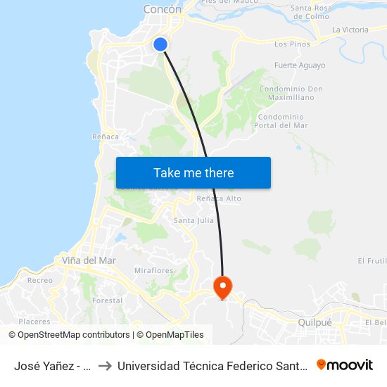 José Yañez - Magallanes to Universidad Técnica Federico Santa María Sede Viña Del Mar map