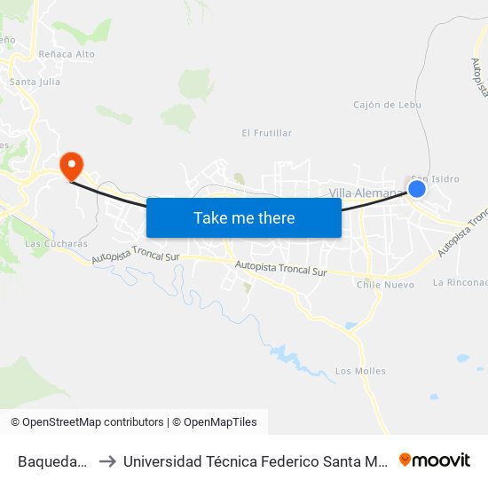 Baquedano / Sur to Universidad Técnica Federico Santa María Sede Viña Del Mar map