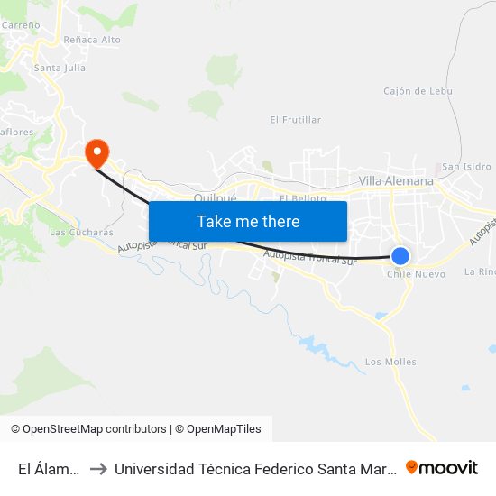 El Álamo, 599 to Universidad Técnica Federico Santa María Sede Viña Del Mar map