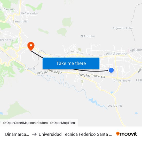 Dinamarca - Yungay to Universidad Técnica Federico Santa María Sede Viña Del Mar map