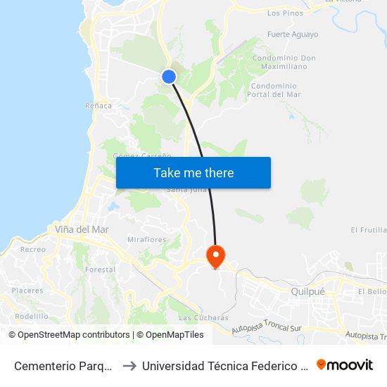 Cementerio Parque Del Mar / Oriente to Universidad Técnica Federico Santa María Sede Viña Del Mar map